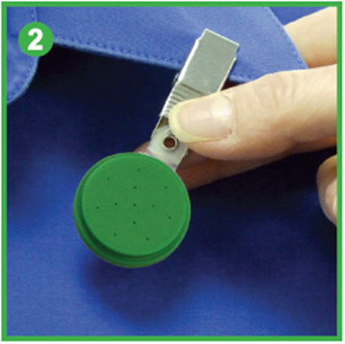 2. Clip in worker's breathing zone. 