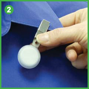 2. Clip in worker's breathing zone. 